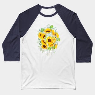 yellow sunflower blue hydrangea white orchid arrangement ink and watercolor Baseball T-Shirt